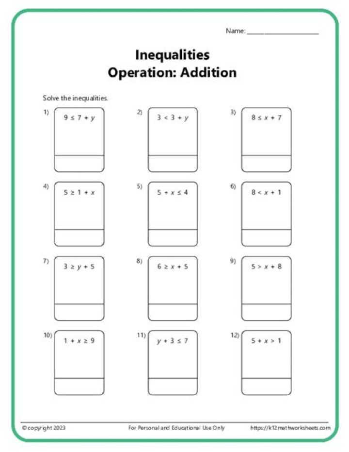 Free PDF Worksheet: Solving Inequalities by Addition and Subtraction