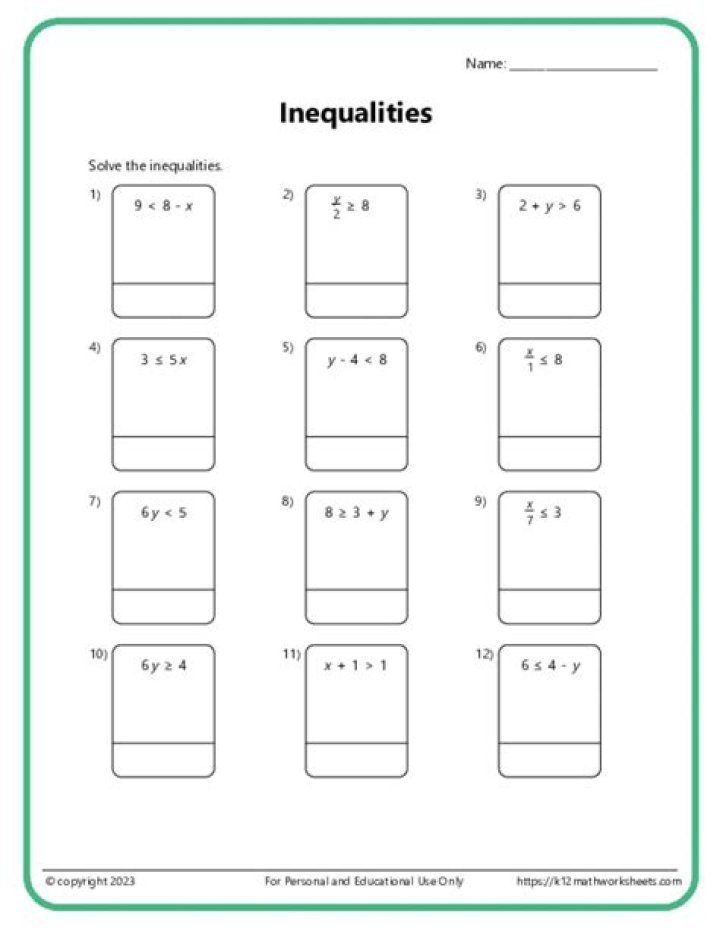 Free Solving Inequalities Worksheet PDF for 7th Grade