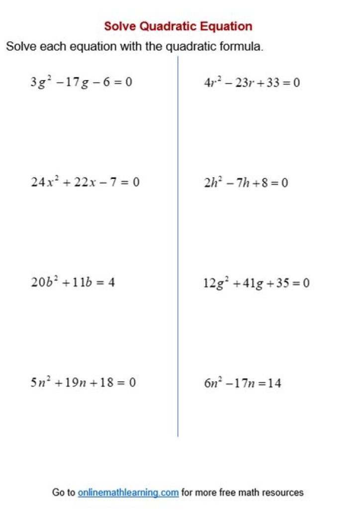 Solve Quadratic Equations with Ease: Quadratic Formula Worksheet PDF