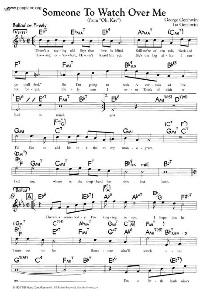 Secure Protection: Someone to Watch Over Me Lead Sheet PDF