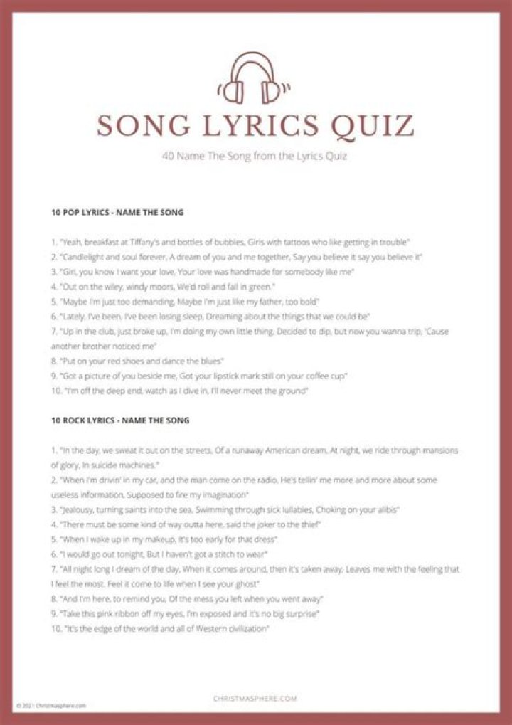 Song Lyrics Quiz with Answers PDF – Test Your Knowledge