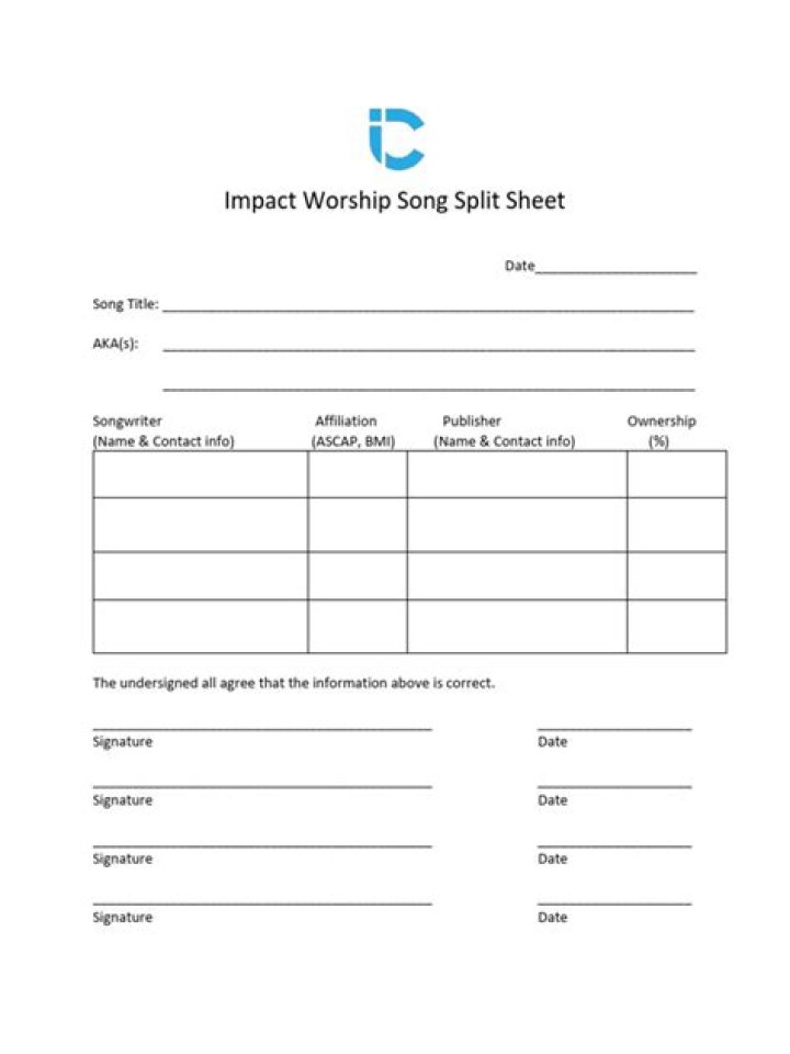 Free Song Split Sheet Template PDF for Musicians