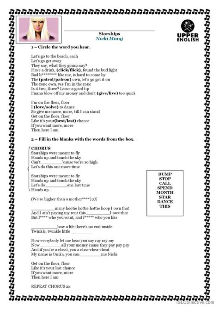 Free Song Worksheet PDF for Music Lessons