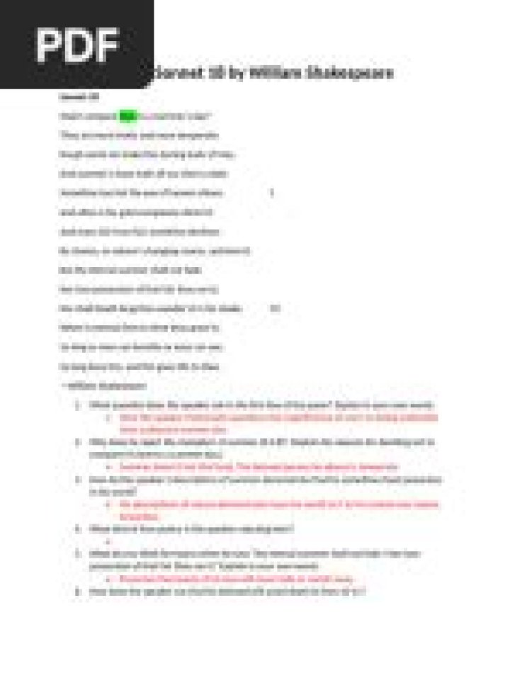 Sonnet 18: Questions & Answers PDF – Essential Study Guide