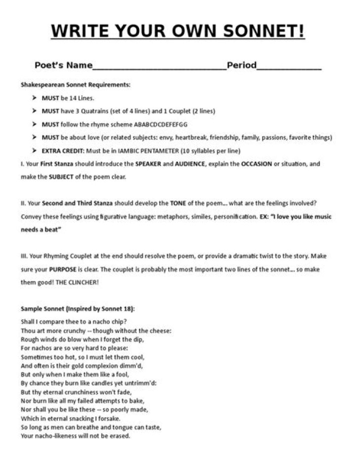 Sonnet Worksheet PDF: Perfect for Poetry Students