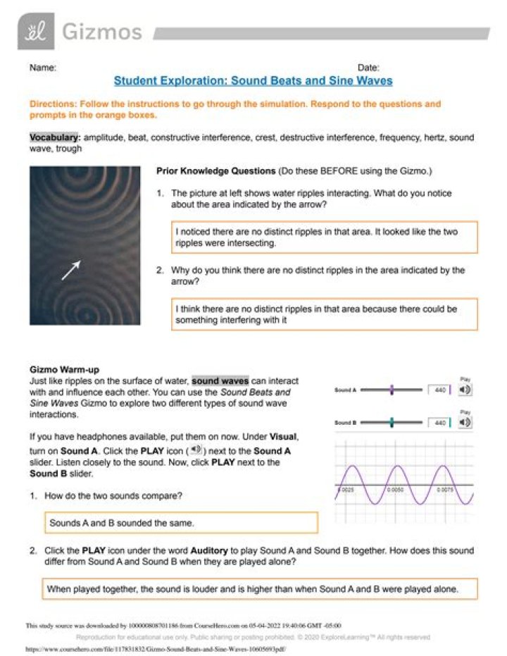 Sound Beats & Sine Waves Gizmo: Answer Key PDF
