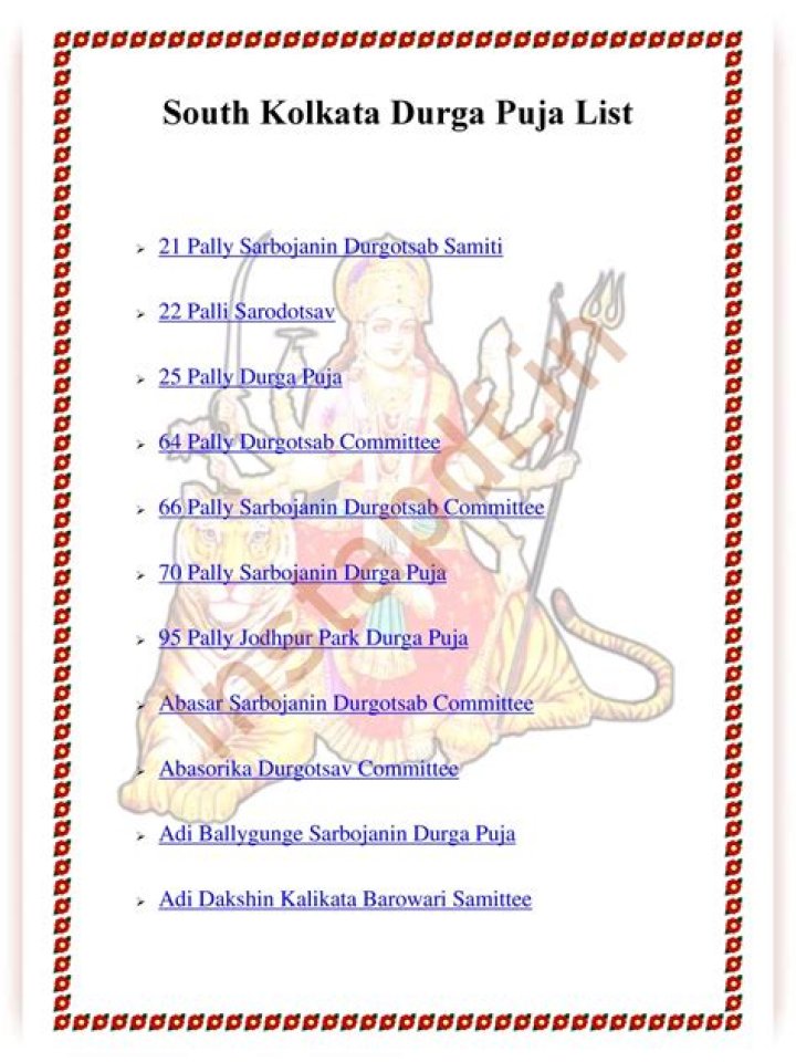 South Kolkata Durga Puja List PDF 2025: Complete Ritual Schedule & Events