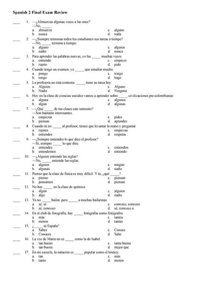 Spanish 1 Final Exam Practice Test PDF – Perfect for Success