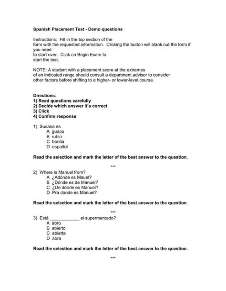 Spanish 1 Placement Test PDF – Official Practice Exam