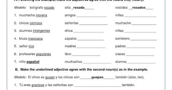 Spanish Adjectives Worksheet PDF for Easy Learning