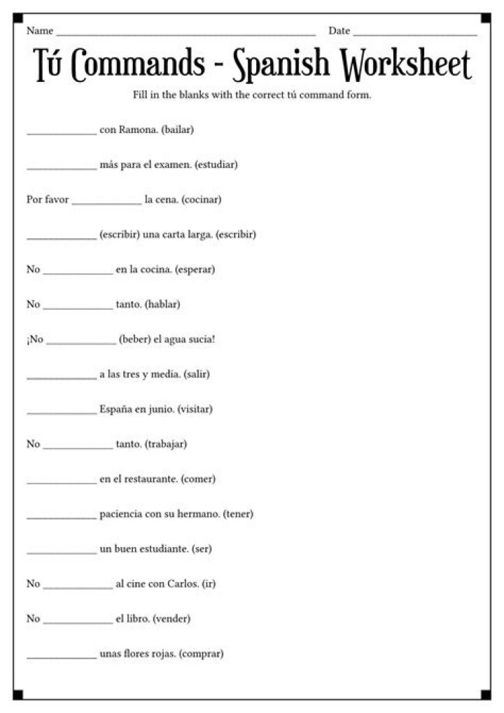 Spanish Classroom Commands Worksheets PDF – Printable Lesson Tools