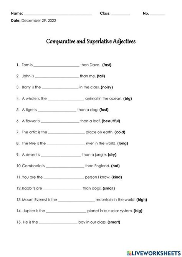 Spanish Comparatives and Superlatives Worksheets PDF for Free Download