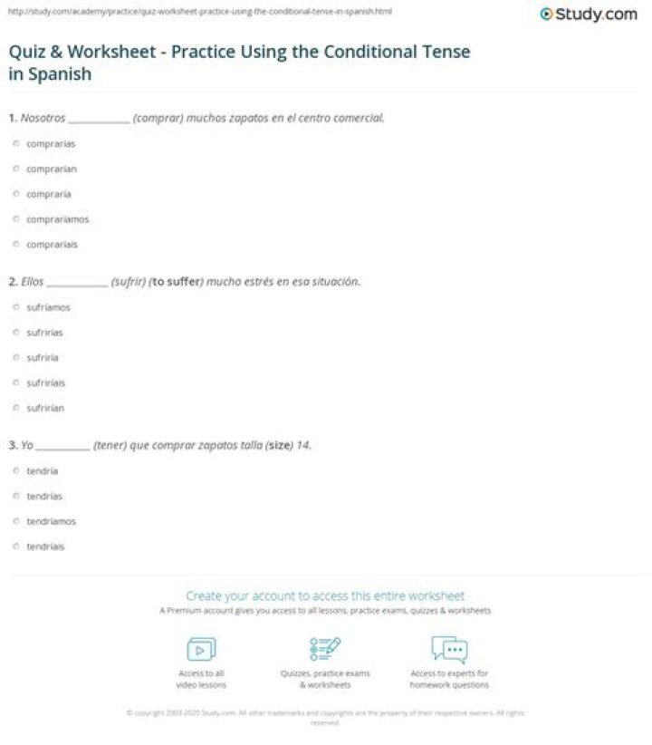 Spanish Conditional Tense Worksheet PDF for Free Download