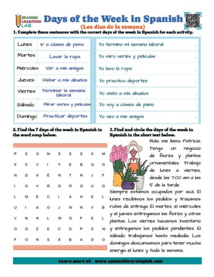 Spanish Days of the Week Worksheet PDF – Printable Learning Tool