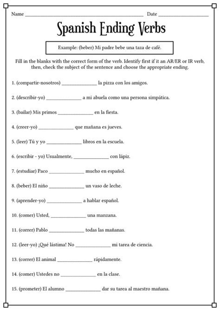 Spanish ER Verbs Worksheet PDF – Free Printable Practice