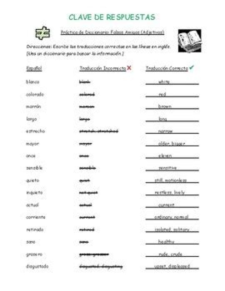 Spanish False Cognates Worksheet PDF for ESL Learners