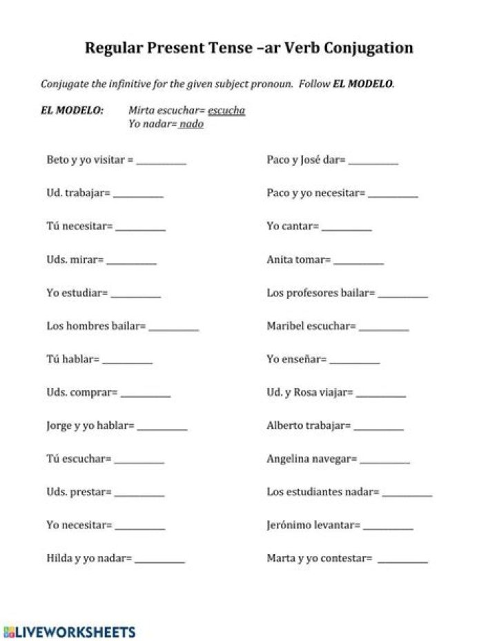 Spanish Present Tense Regular Verbs Worksheet PDF for Instant Practice