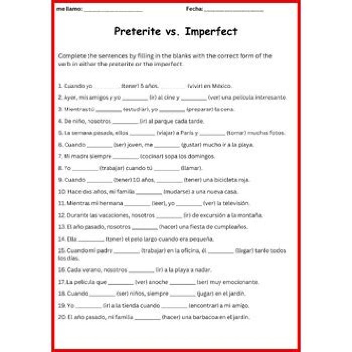 Spanish Preterite vs. Imperfect Practice Worksheet PDF – Free Download