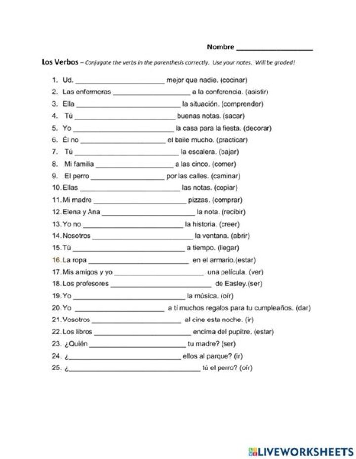 Spanish Verb Conjugation Worksheet PDF for Students & Teachers