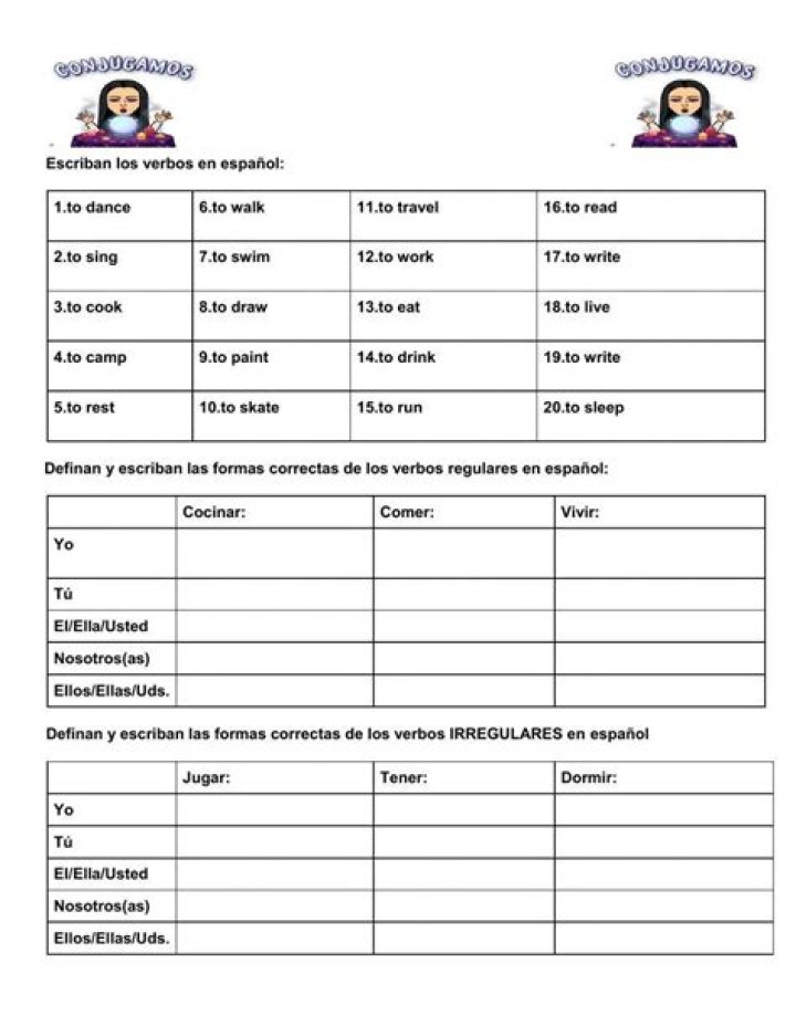 Spanish Verb Worksheets PDF – Free Printable Practice Sheets