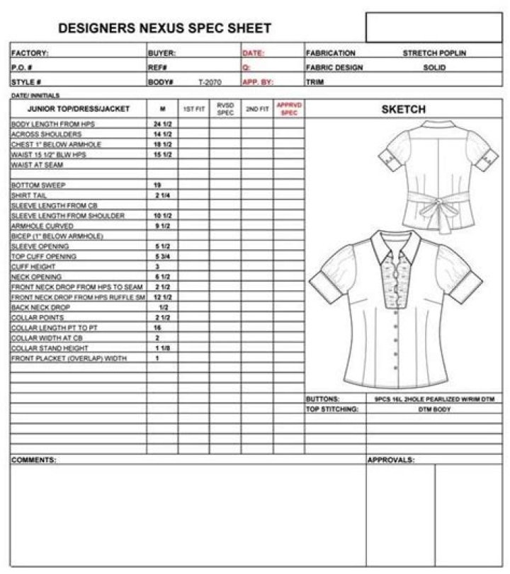 Download Free Spec Sheet for Garments PDF Instantly