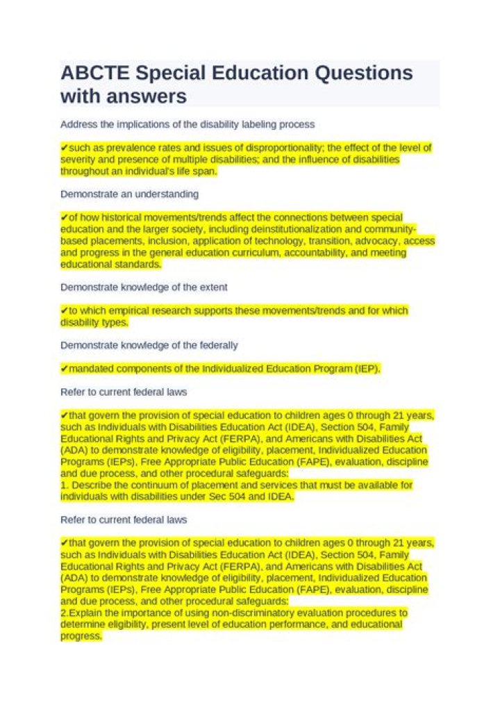 Free Download: Special Education Questions and Answers PDF