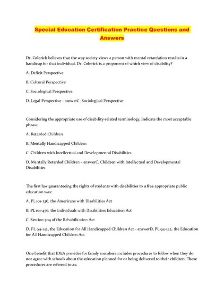 Special Education Test Questions & Answers PDF – Instant Download
