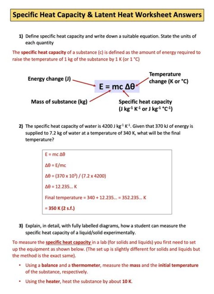 GCSE Physics: Specific Heat Capacity Questions & Answers PDF
