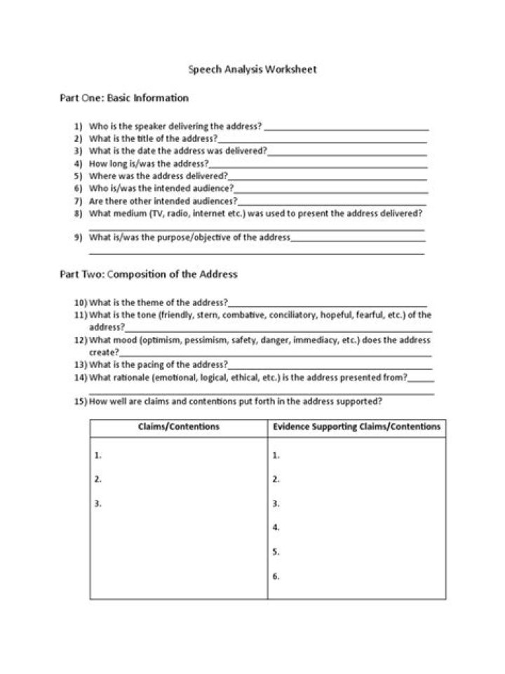 Speech Analysis Worksheet PDF – Download Free Practice Tool