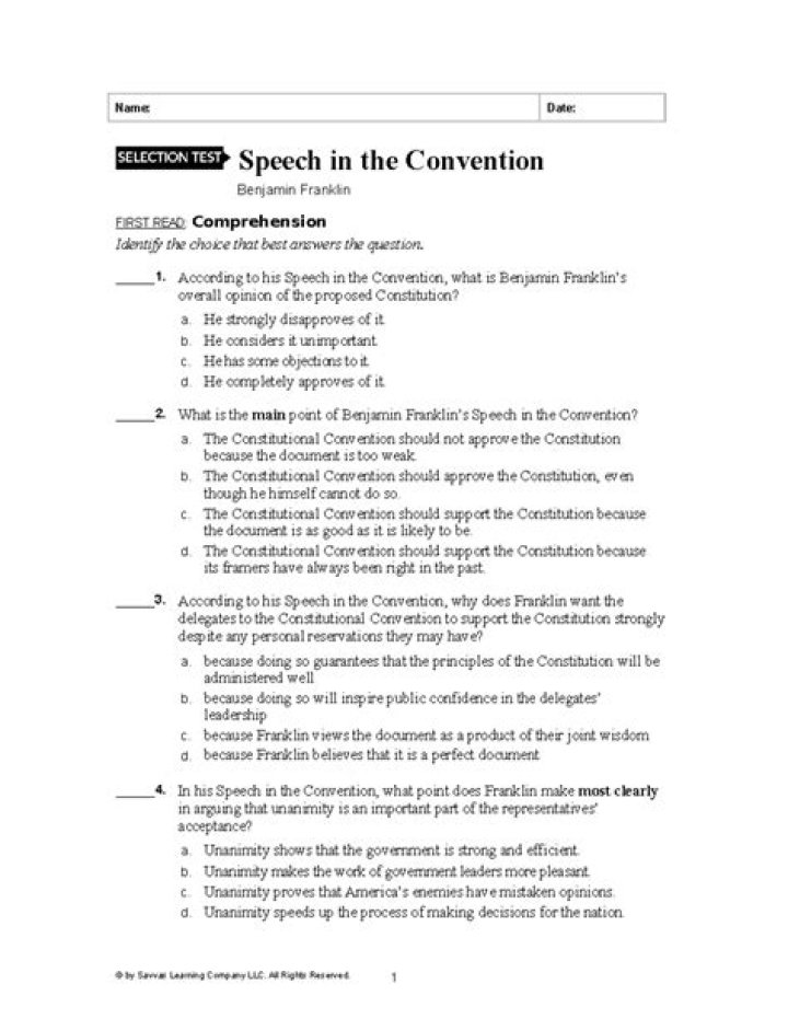 Speech in the Convention: Key Questions & Answers PDF