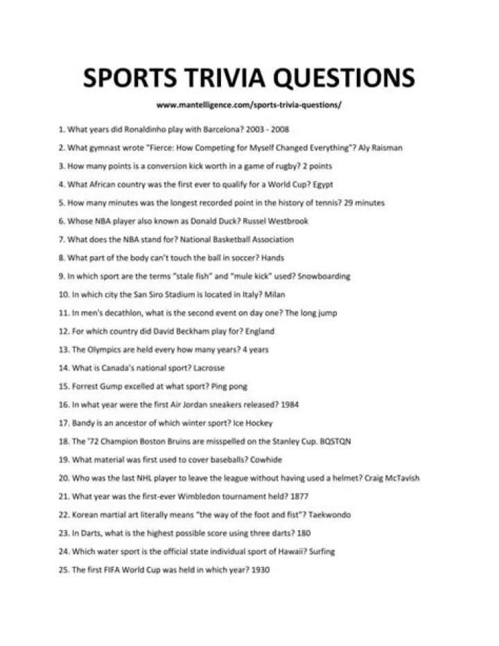Sports Trivia Questions and Answers PDF for Fun & Learning