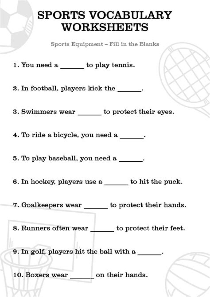 Sports Vocabulary Worksheet PDF for Students & Teachers