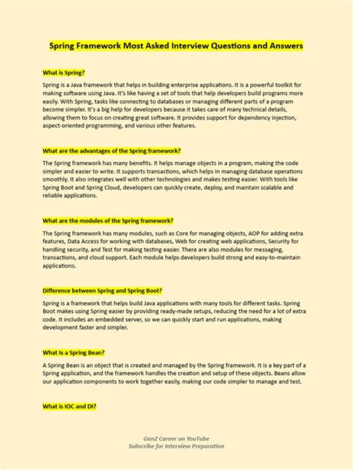 Spring Framework Interview Questions & Answers PDF: Expert Guide