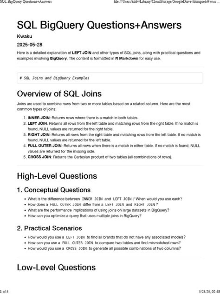 SQL Joins Explained with Questions and Answers PDF