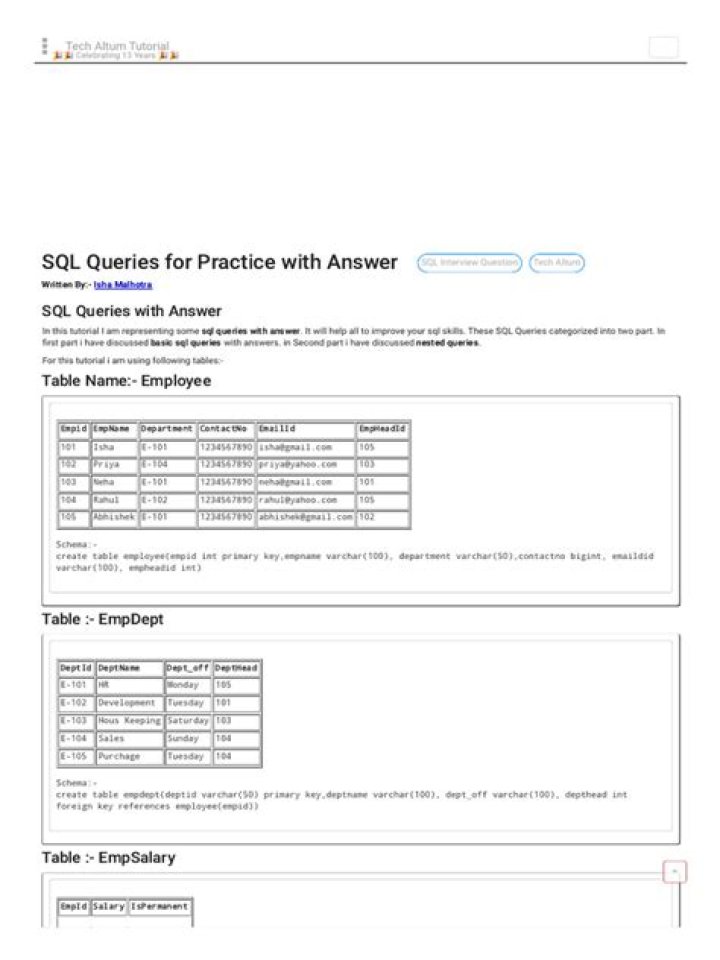 SQL Queries for Practice with Answers PDF – Perfect for Beginners