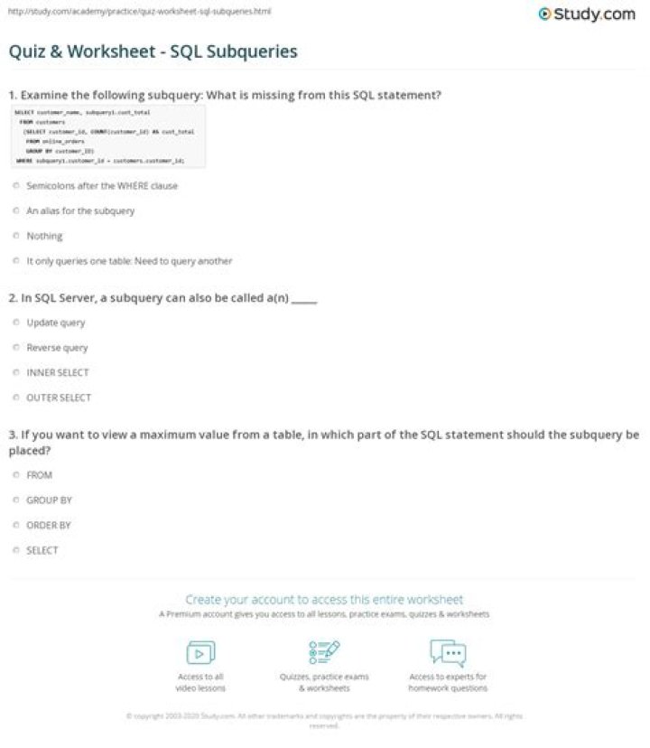 Master SQL Subqueries Practice Questions with Answers PDF