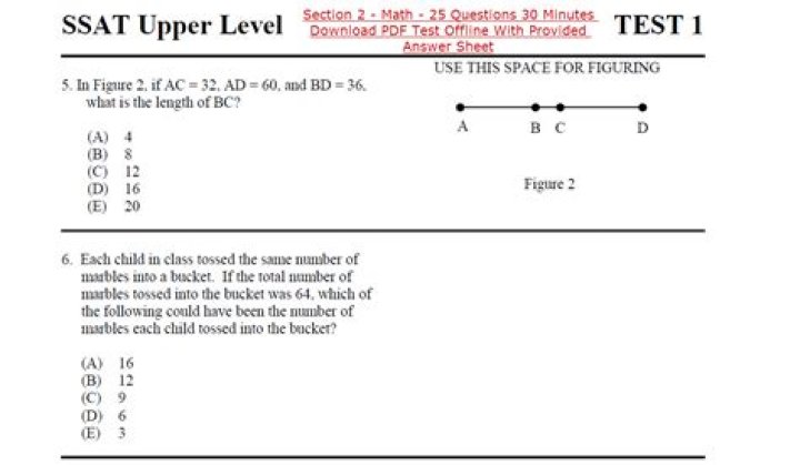 SSAT Middle Level Math Practice Test PDF – Free Download