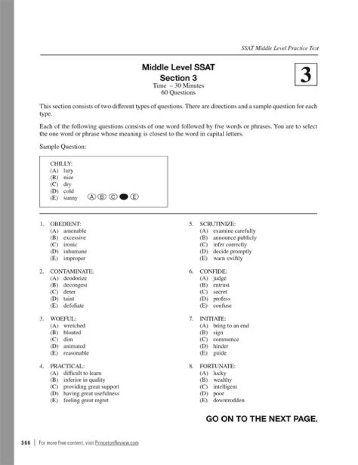 SSAT Middle Level Practice Test PDF – Instant Download