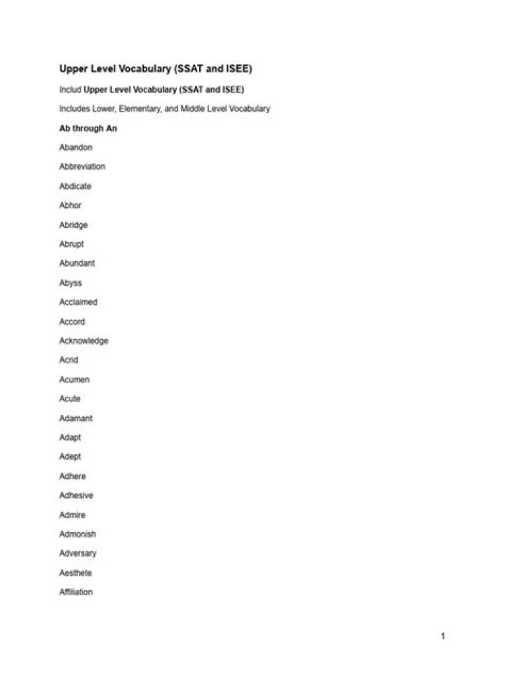SSAT Upper Level Vocabulary List PDF – Master Critical Words for Test Success