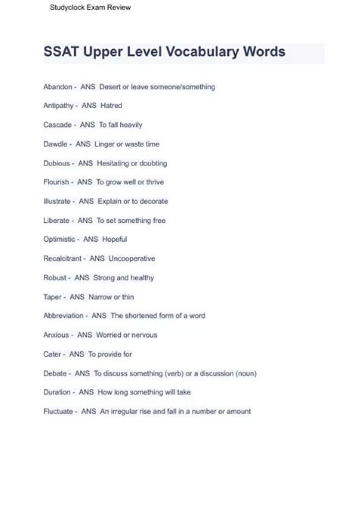 SSAT Word List PDF – Essential Vocabulary for Test Success