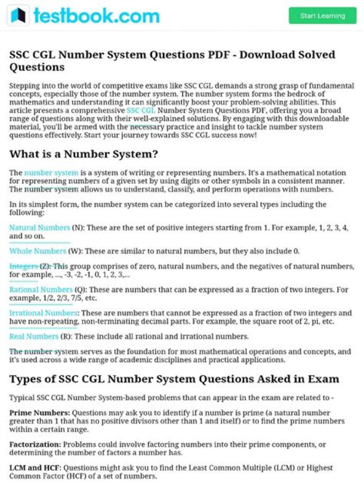 SSC CGL Number System Questions PDF – Practice & Solutions