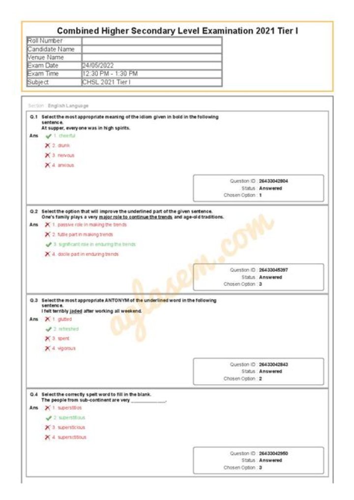 SSC CHSL Question Paper PDF – Download Free SSC CHSL Exam Paper in PDF