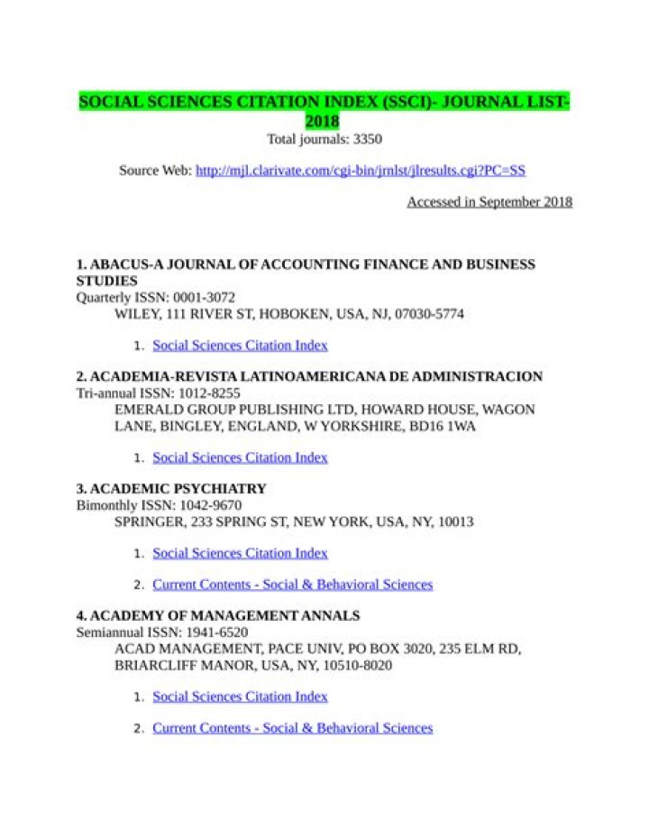 SSCI Journal List PDF: Comprehensive Directory of Science & Scholarship Publications