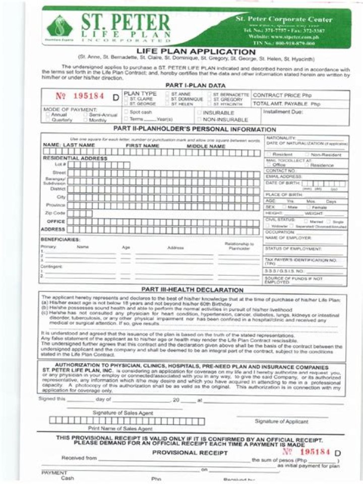 Download St Peter Life Plan Application Form PDF Easily