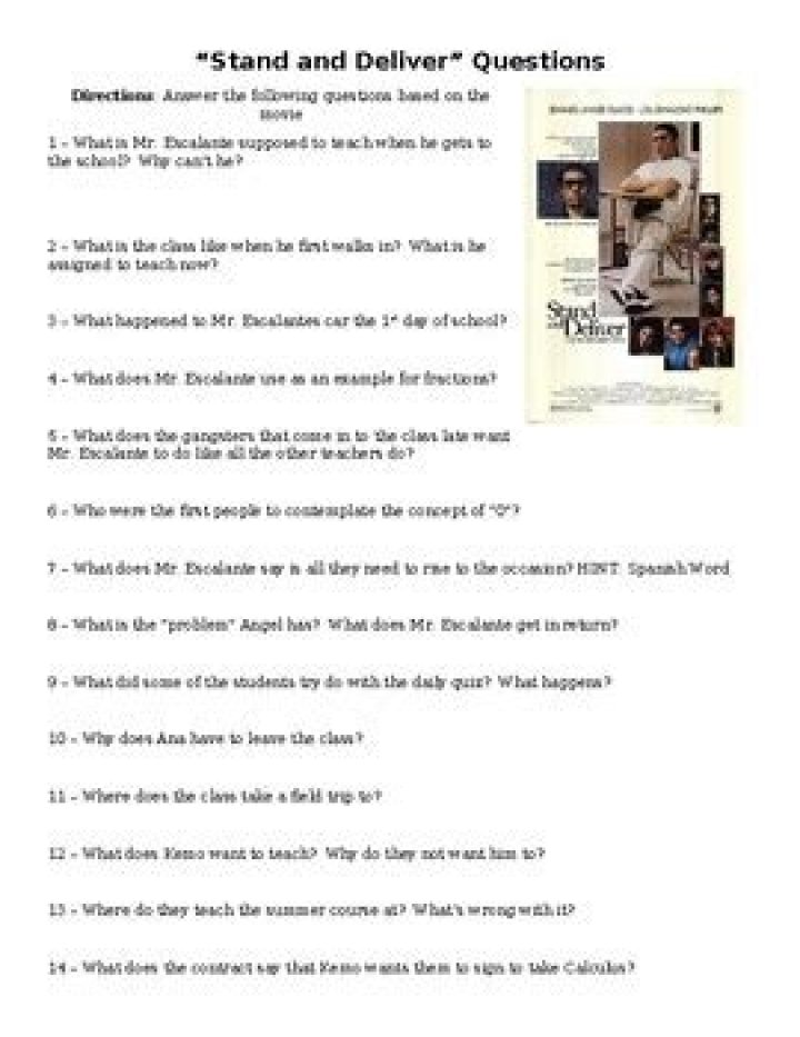 Stand and Deliver Movie Questions PDF – Full Quiz & Answers