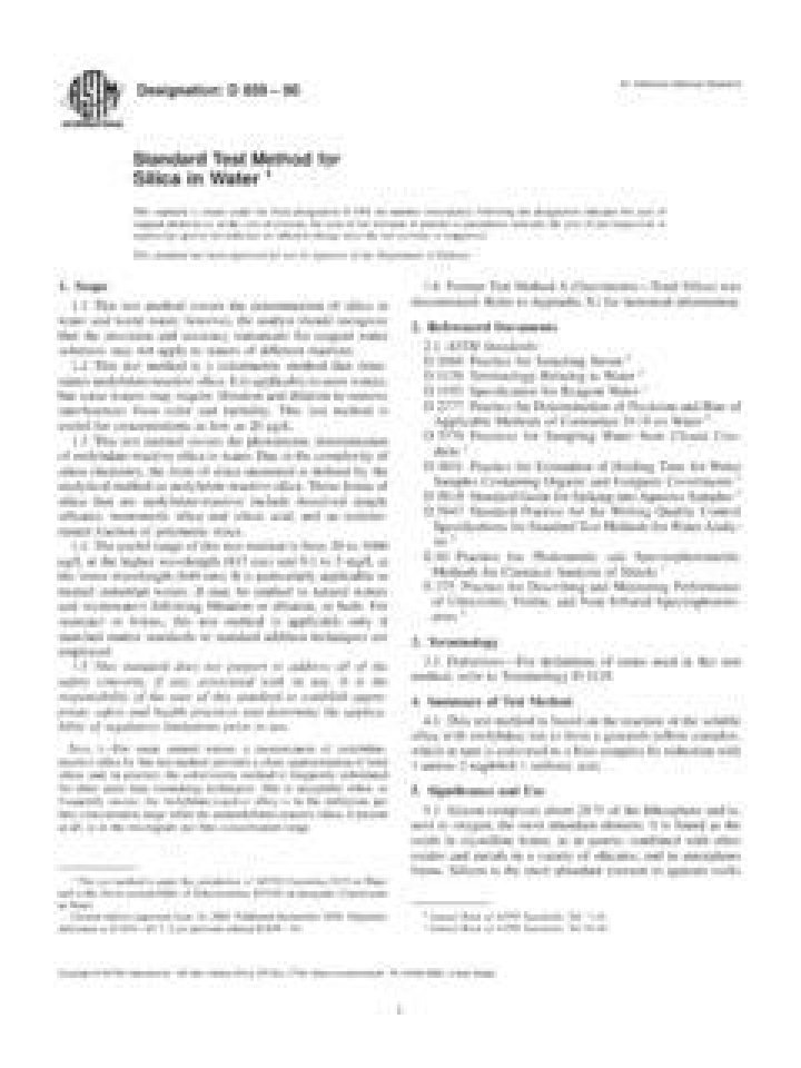 Standard Test Method for Silica in Water – Download PDF