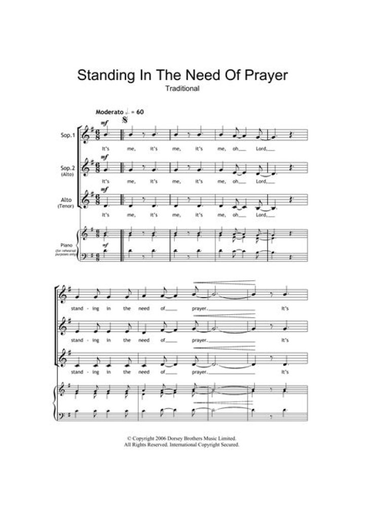 Free Prayer Sheet Music PDF for Standing in Need
