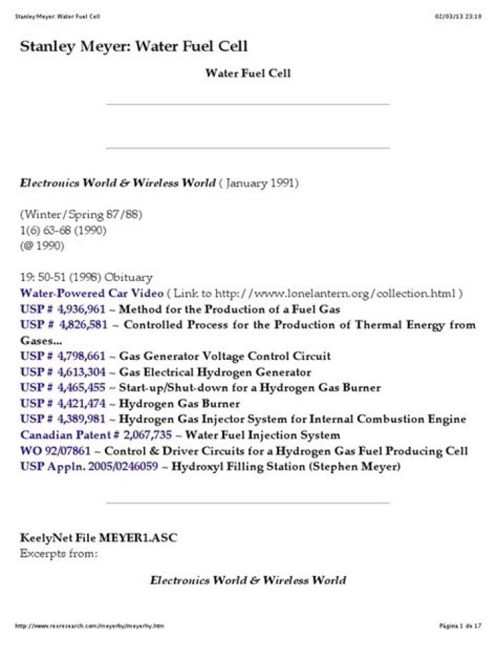 Stanley Meyer Water Fuel Cell Plans PDF: Official DIY Guide
