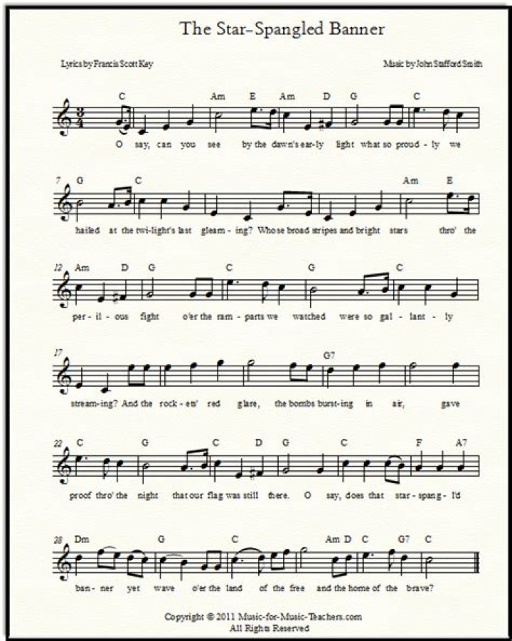 Star Spangled Banner Vocal Sheet Music PDF Download