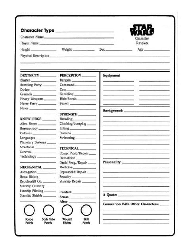 Free Star Wars Character Sheet PDF – Complete Guide to All Heroes & Villains